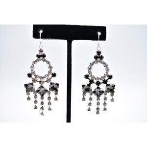 Lulu Frost Vintage Crystal Drop Earrings Chandelier Rhinestone Signed Y2K BinC